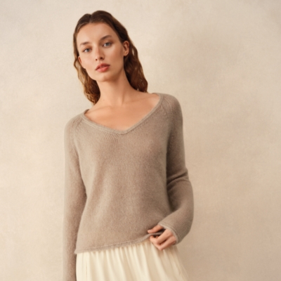 Deep V Neck Jumper with Mohair