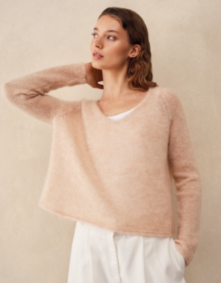 Deep V Neck Jumper with Mohair
