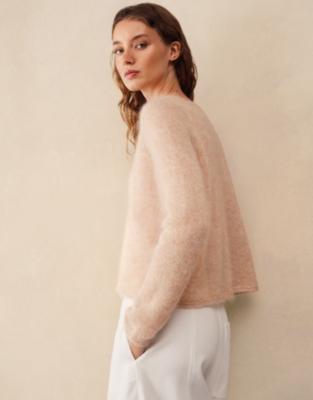 Deep V Neck Jumper with Mohair - Chalk Pink