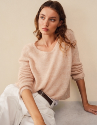Deep V Neck Jumper with Mohair - Chalk Pink