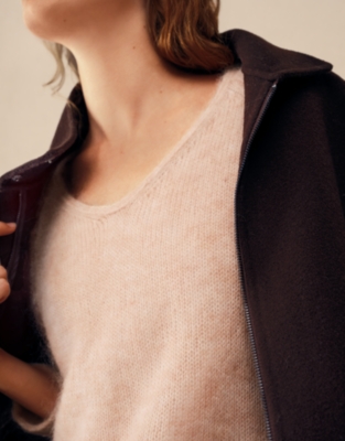 Deep V Neck Jumper with Mohair - Chalk Pink