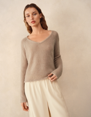 Deep V Neck Jumper with Mohair
