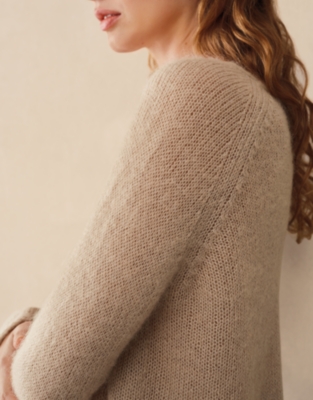 Deep V Neck Jumper with Mohair - Fawn