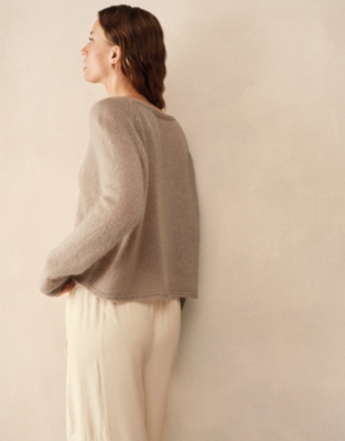 Deep V Neck Jumper with Mohair - Fawn