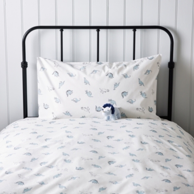 grey and white dinosaur bedding