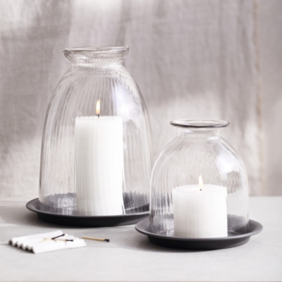 Domed Glass Candle Holder With Tray – Large