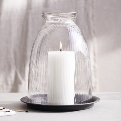 Domed Glass Candle Holder With Tray – Large