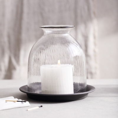 Domed Glass Candle Holder With Tray - Medium