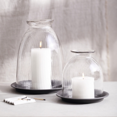 Domed Glass Candle Holder With Tray Medium Candle Holders The
