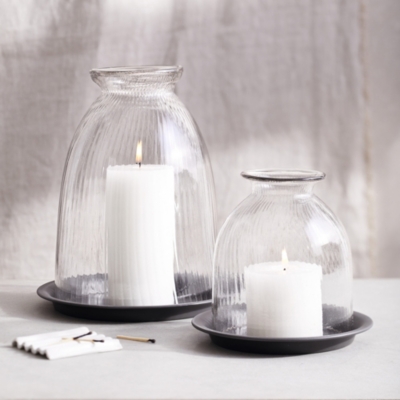 Domed Glass Candle Holder With Tray - Medium