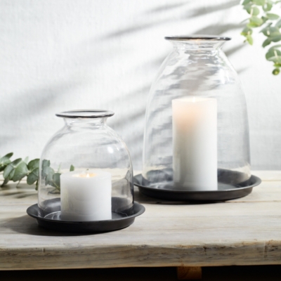 Domed Glass Large Candle Holder With Tray Candle Holders The White