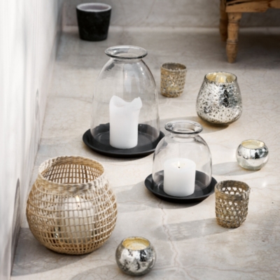 Domed Glass Medium Candle Holder With Tray Candle Holders The White