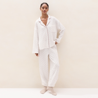 Double-Cotton Cross-Stitch Print Dropped Shoulder Pyjama Set
