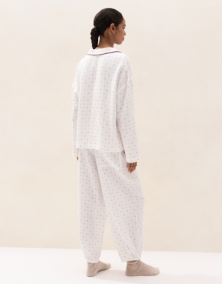Double-Cotton Cross-Stitch Print Dropped Shoulder Pyjama Set