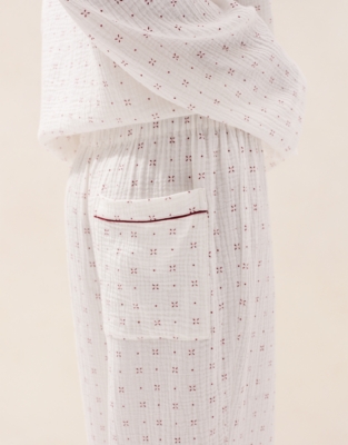 Double-Cotton Cross-Stitch Print Dropped Shoulder Pyjama Set