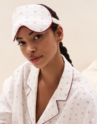 Double-Cotton Cross-Stitch Print Dropped Shoulder Pyjama Set