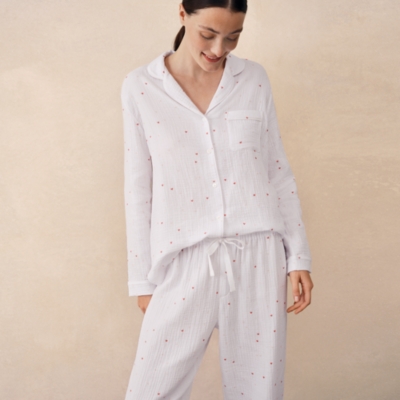 Double Cotton Embroidered Heart Classic Pyjama Set