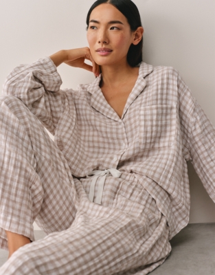 Double Cotton Gingham Drop Shoulder Pyjama Set