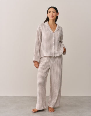 Double Cotton Gingham Drop Shoulder Pyjama Set