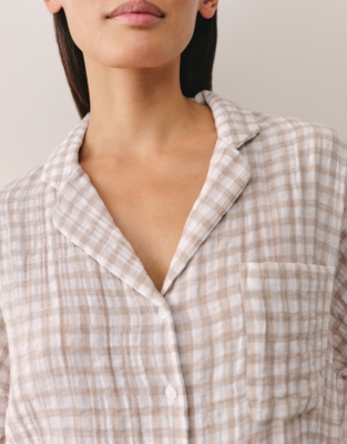 Double Cotton Gingham Drop Shoulder Pyjama Set