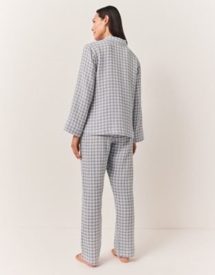 Double Cotton Gingham Pajama Set - Storm Blue