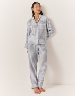 Double Cotton Gingham Pajama Set - Storm Blue