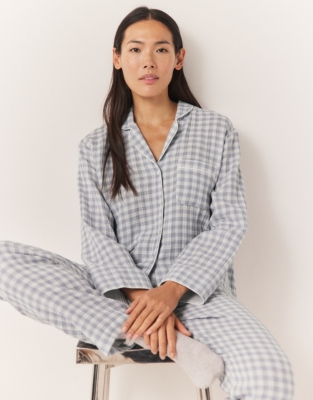 Double Cotton Gingham Pajama Set - Storm Blue