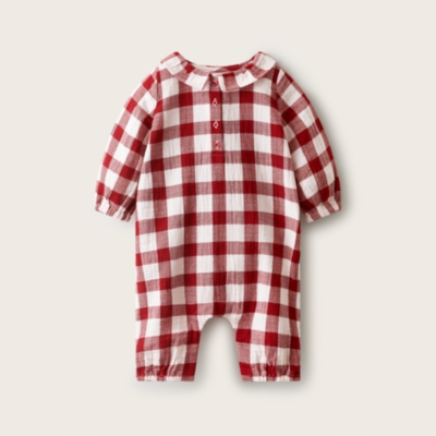 Double Cotton Oversized Fit Red Gingham Bubble Romper (0–2yrs)