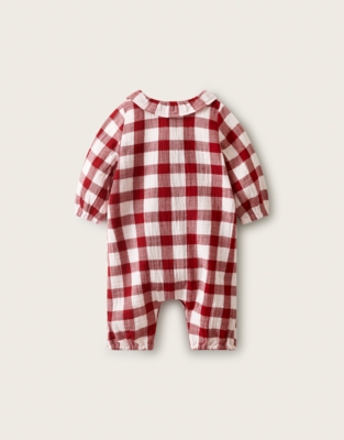 Double Cotton Oversized Fit Red Gingham Bubble Romper (0–2yrs)