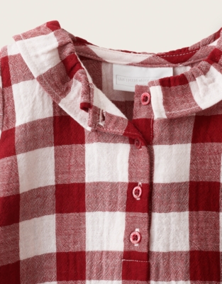 Double Cotton Oversized Fit Red Gingham Bubble Romper (0–2yrs)