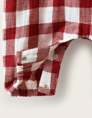 Double Cotton Oversized Fit Red Gingham Bubble Romper (0–2yrs)