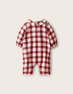 Double Cotton Oversized Fit Red Gingham Bubble Romper (0–2yrs)