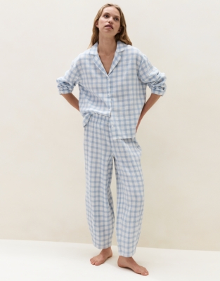 Double Cotton Relaxed Gingham Barrel Leg Pyjama Set