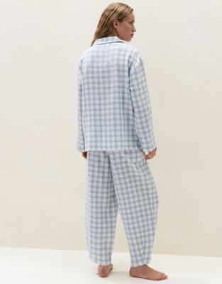 Double Cotton Relaxed Gingham Barrel Leg Pyjama Set