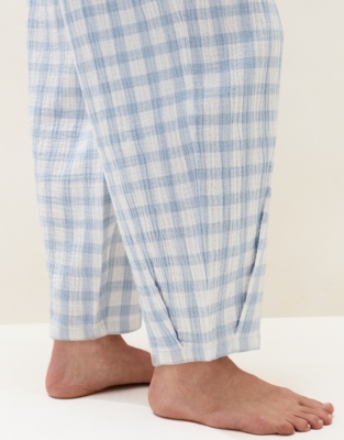 Double Cotton Relaxed Gingham Barrel Leg Pyjama Set