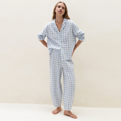 Double Cotton Relaxed Gingham Barrel Leg Pyjama Set