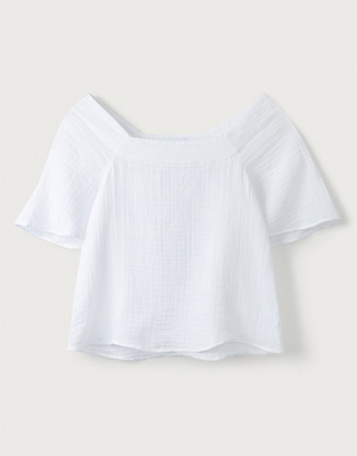 Double-Cotton Square-Neck Top | Clothing Sale | The White Company UK