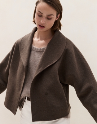 Double Faced Short Cocoon Sleeve Coat  