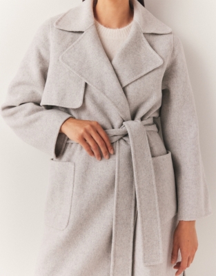 Double Faced Wool Trench Coat - Pale Grey