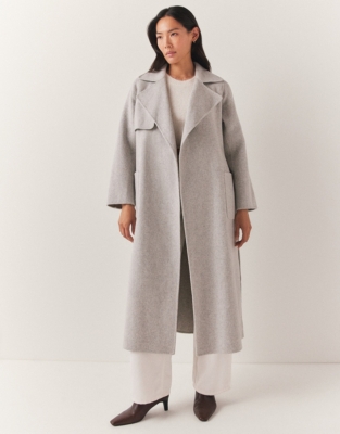 Double Faced Wool Trench Coat - Pale Grey