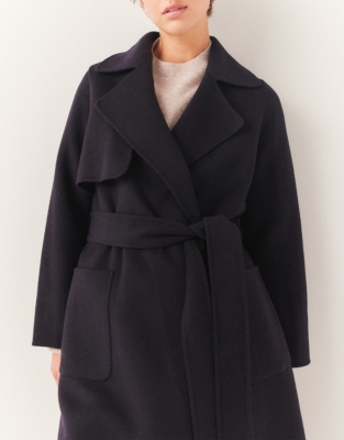 Double Faced Wool Trench Coat - Navy