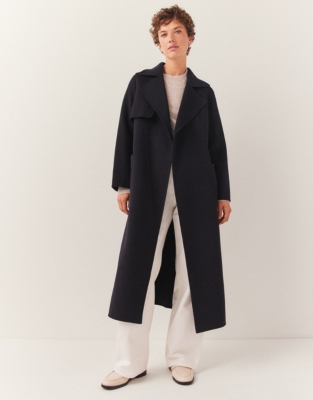 Double Faced Wool Trench Coat - Navy