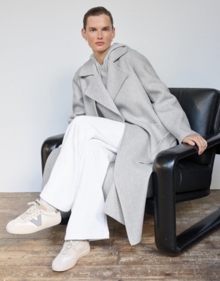 Double Faced Wool Trench Coat - Pale Grey