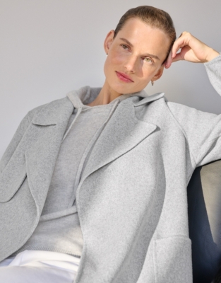 Double Faced Wool Trench Coat - Pale Grey