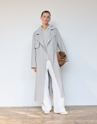 Double Faced Wool Trench Coat - Pale Grey