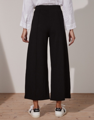 Double Jersey Pull On Crop Pants  - Black