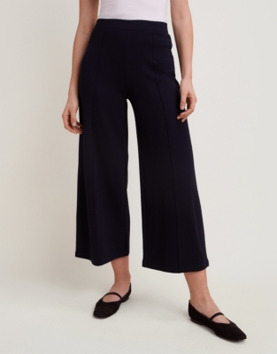 Double Jersey Pull On Crop Trousers - Navy