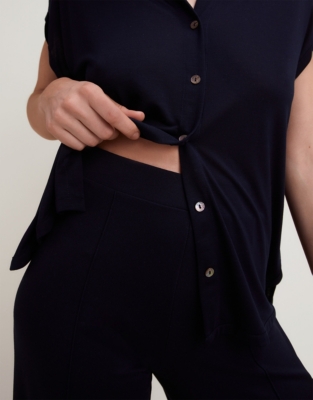 Double Jersey Pull On Crop Trousers - Navy