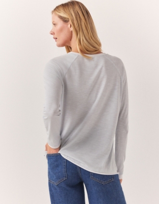 Double Layer Roll Trim Jersey Top - Pale Blue