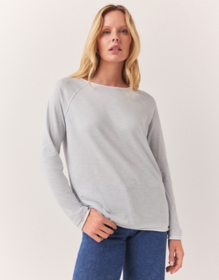 Double Layer Roll Trim Jersey Top - Pale Blue